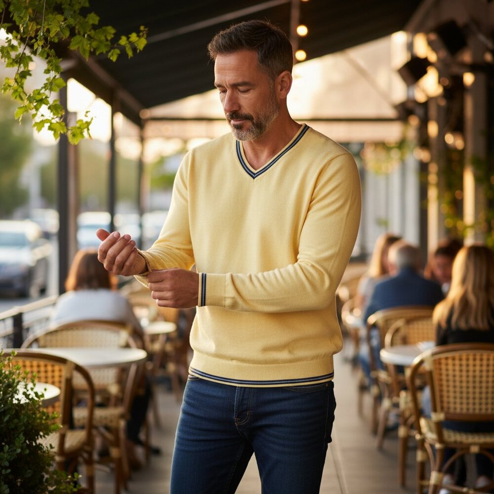 Brooks Brothers Men's Sweater Yellow Pullover V-Neck Long Sleeves Size Medium